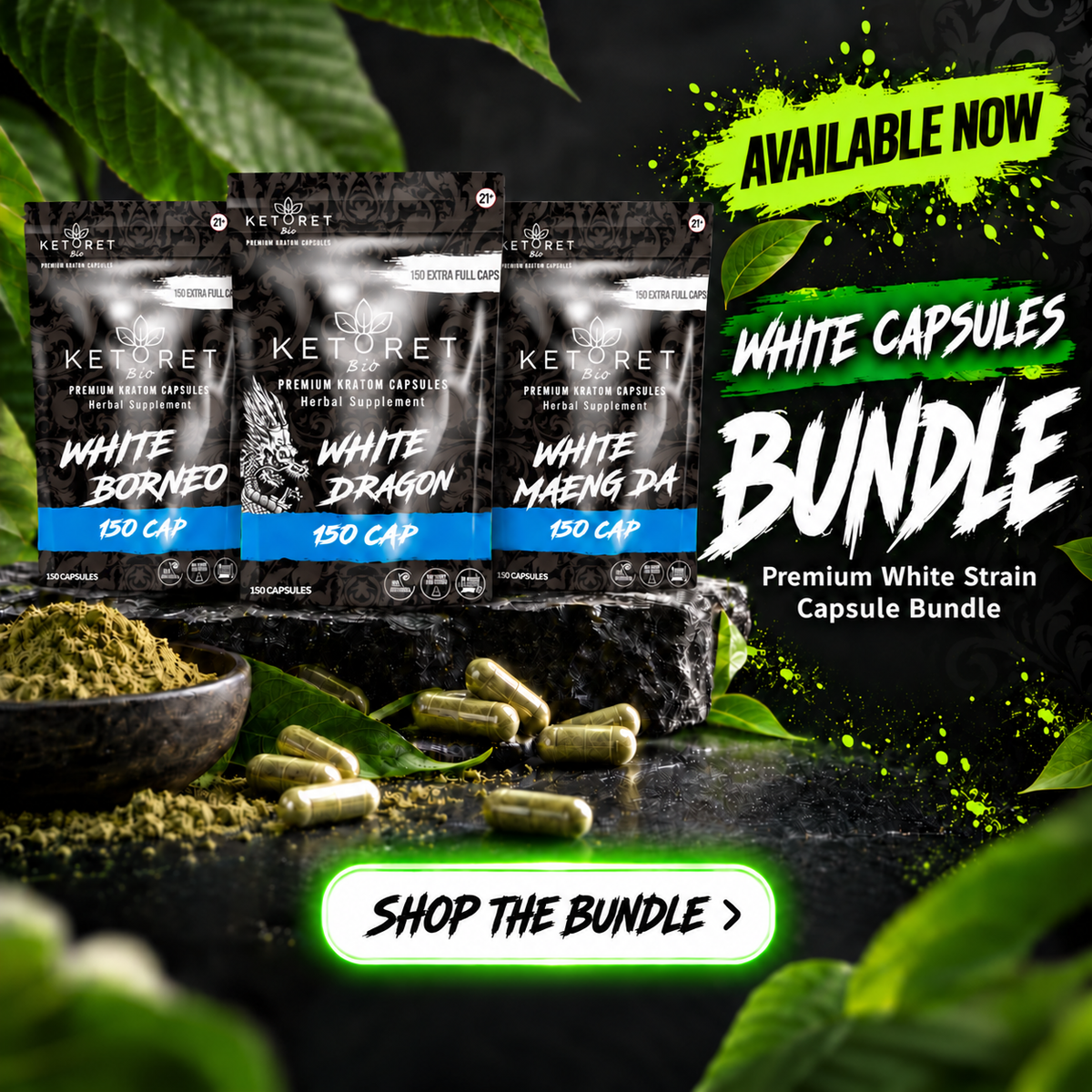 White Kratom Capsules Bundle – 450 Capsules