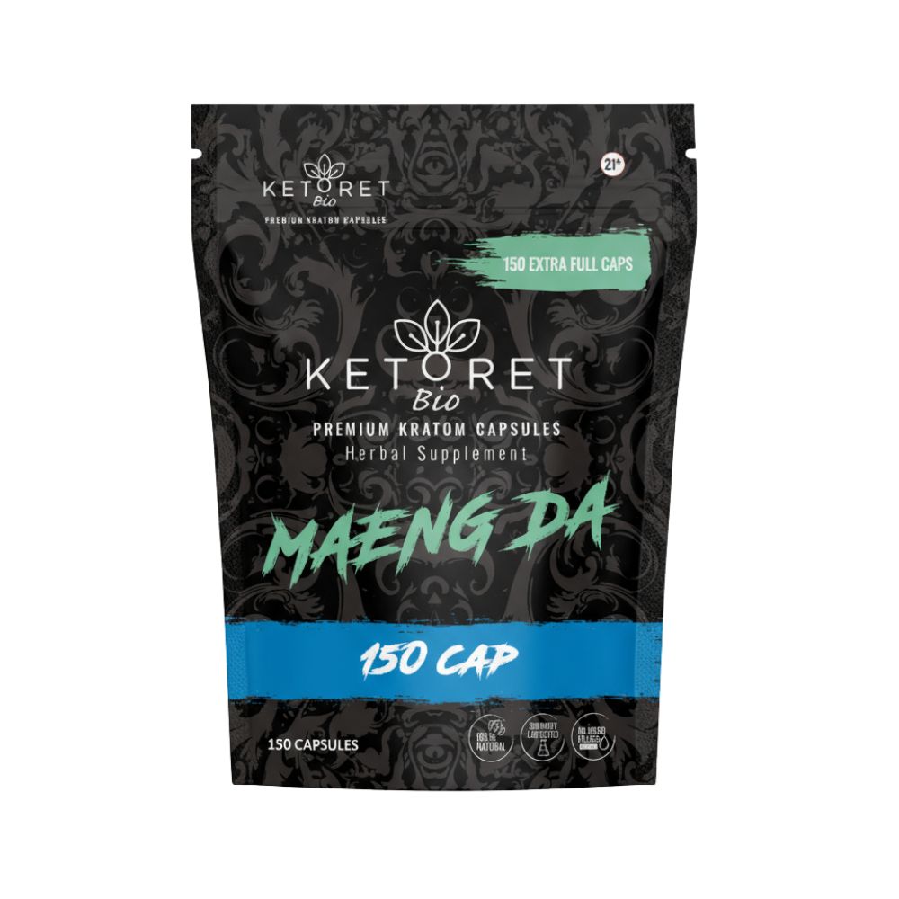 Ketoret Bio Maeng Da kratom capsules packaging on a white background