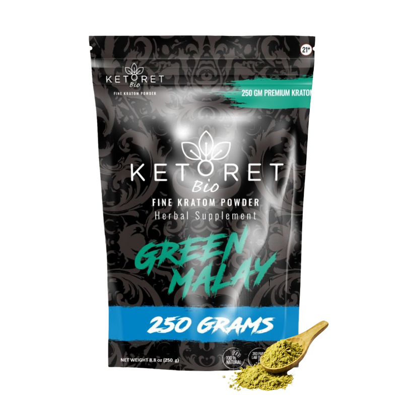 KetoretBio Green Malay Kratom Powder 250g package